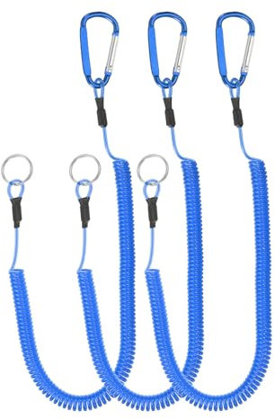 PATIKIL 6.5ft Spring Fishing Lanyard, 3 Pack Retractable Coiled Tether Spiral Coil Keychain Cord with Metal Clip & Split Ring for Pliers Boating Fly Fishing, Blue