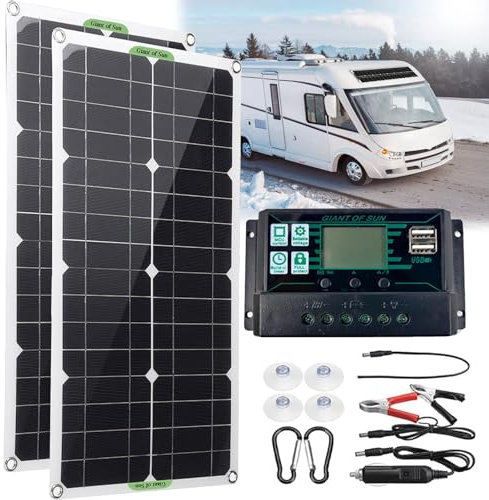 SNBGRYE Panneau Solaire Monocristallin, avec ContrôLeur 10A/20A/30A, Double USB, Peut êTre Utilisé pour Charger Une Batterie 12V/24V, Module PhotovoltaïQue De Panneau Solaire,500W-30Acontroller