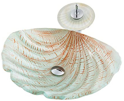 TVSKWMRQ Fregadero de Recipiente Lavabo de tocador de baño Lavabo artístico de Vidrio Templado Lavabo de encimera de baño de Concha de mar Lavabo Simple Fregadero de contenedor