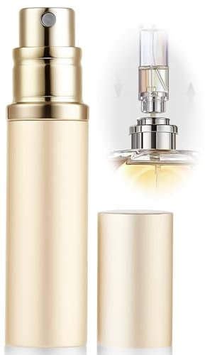 ASADAYS Perfume Atomiser Refillable - 10ml Portable Travel Spray Bottle, Leak Proof Mini Size Perfume Atomizer Bottom Filling, Cologne Dispenser with Men and Women (CA 10ml, Windsor Champagne Gold)