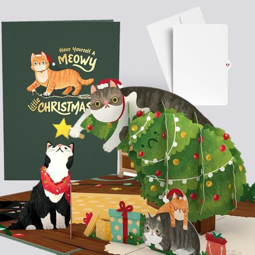 Lovepop® Katzen 3D Pop-Up Karte Weihnachten Weihnachtskarte für Katzenliebhaber, Freunde, Kollegen, Familie | mit Versteckfach für Geldgeschenke & Gutscheine | inkl. Umschlag | Ausziehbare Notiz