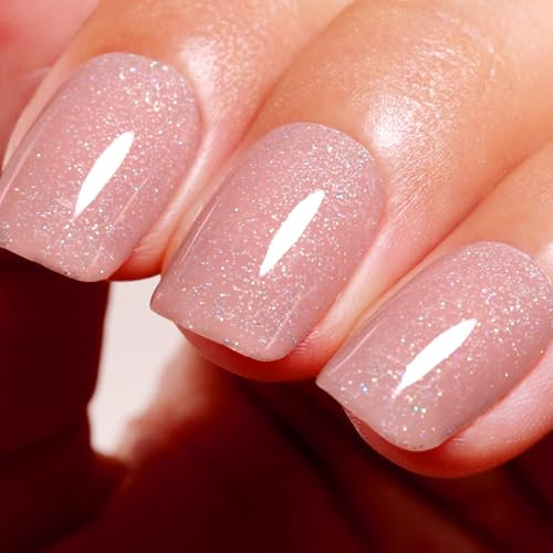 Ozzeal UV Nagellack Glitzer, Nude Schillernd Glitzer UV Gel Nagellack Glitzernder Schimmer Gel Nail Polish Frühling Sommer Regenbogen Gel Nagellack Soak Off UV Led Maniküre 15ML