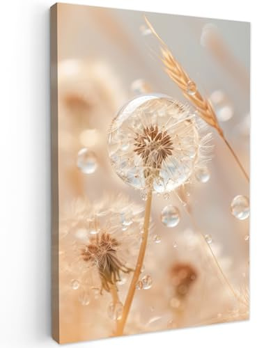 MuchoWow© Leinwandbild Groß XXL Dekoration Wohnzimmer Bilder Pictures Wall | 80x120 cm - Decoration Living Room Wohnungs Deko Moderne Bild Pusteblume - Wasser - Natur - Stillleben - Modern