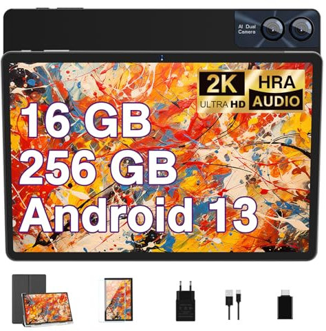 GOODTEL Android 13 Octa Core da 11 pollici con 16 GB di RAM + 256 GB di ROM (1TB TF) |5G + 2,4G WiFi| 8600 mAh |13MP + 5MP, tablet touch con custodia - Nero
