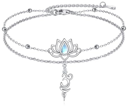 Om Symbol Armband Aus 925 Sterling Silber, Lotus Atem Symbol Armband, Mondstein Lotus Atmen Armbänder Breathlace Schmuck Geschenke Für Damen Frauen