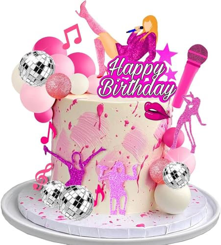 TTPSRY 26 Stück Musik Kuchen Topper Alles Gute zum Geburtstag Rosa Mädchen Tortendeko Kuchen Dekorationen Damen Tortendekoration