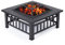 Table de brasero d'extérieur avec étagères de barbecue 3 en 1 carré avec housse imperméable Noir Chauffage extérieur