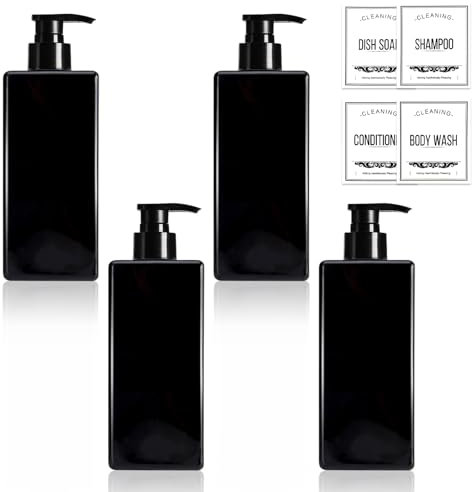 Pump Bottle Dispenser, 500ml,4 Pack Refillable Plastic Shampoo Pump Bottles,Square Lotion Dispenser Empty,Shampoo And Conditioner Dispenser, For Essential Oil Lotion, Shampoo Bathroom
