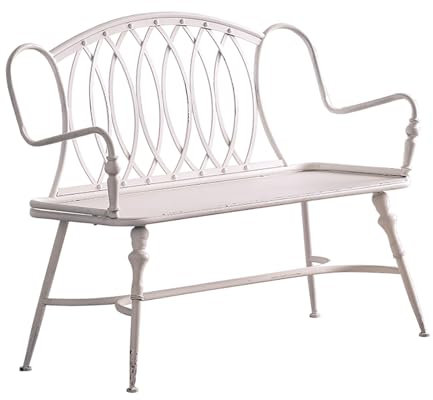 Vzhrvd Outdoor Benches, Cast Iron Metal Bench, Small Garden Bench, Double Seats White, Backyard Bench for Park Yard Patio Porch Lawn
