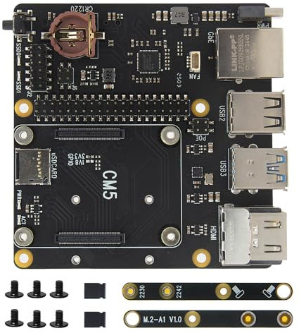 Geekworm X1500 CM5 IO Carrier Board for Raspberry Pi Compute Module 5 Support Dual M.2 NVMe SSD|1GbE Ethernet Port