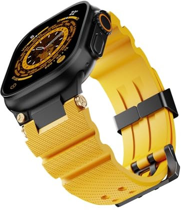 HSPTR Correa de goma para Apple Watch Band S10 46mm S10 42mm Ultra 49mm 45mm 44mm correas de reloj de goma Correa impermeable(Black yellow,49mm)
