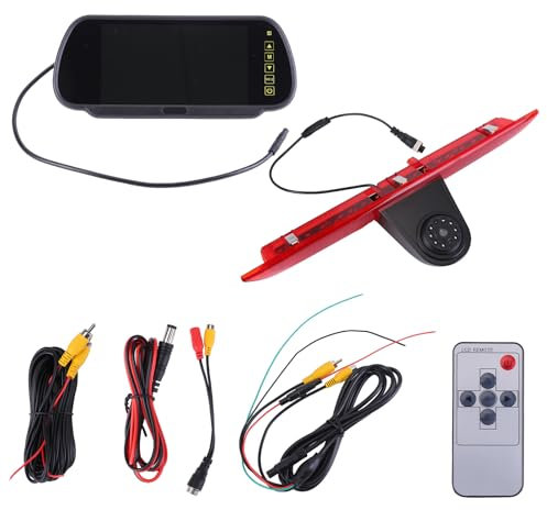iSpchen Reversing Camera High Level Brake Light With 7 Inch Mirror Monitor for Ford Transit 350 MK8 2014-2021 Rear View Backup Parking Assist Camera