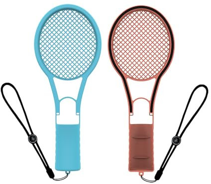CERFFOOL 1 Paar Tennisschläger für Nintendo Switch 2 Leichte Tennisschläger Ergonomisch Langlebig Einfach zu benutzen für Joy-Con Controller für Spielkonsolen Zubehör (blau + rot)