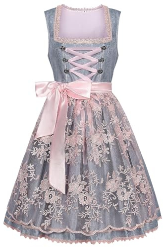 ZCJ Dirndl Damen, Oktoberfest Outfit Dirndl, Trachtenkleid Midi Dirndlkleid mit Dirndlbluse & Dirndlschürze, Trachtenmode für Besondere Anlässe