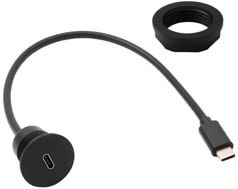 USB C Buchse Einbau 5Gbps PD60W Einbaubuchse Eingebettet Schnellladekabel | Montage Adapter Schnelles Aufladen Kurz Kabel Type C 3.0 Stecker auf Buchse Gewinde Feste Montage Anschluss 20V 3A, 30cm