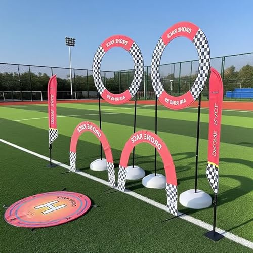 EXCLURA Drone Racing Gate Outdoor-Drohnen-Hindernisparcours-Set für Kinder Hindernisring + Parcoursflagge + Torbogen + Landematte RC-FPV-Renn-Trainingsstrecken-Kombination(Style a)