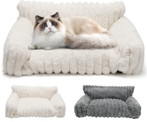LOMUG Waschbares Hundebett Hundekissen 60x45x20cm Katzenbetten Katzensofabett Hundesofa Kleines Hundebett Waschbar rutschfest für Hunde/Katzen, weiche orthopädischer Hundekorb mit Hohem Rand (Beige)