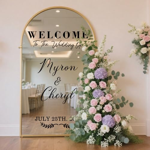 Custom Wedding Mirror Decal Personalised Welcome to Our Wedding Mirror Decal Customised Mirrors Letters Name Sign DIY Vinyl Sticker with Bride & Groom Names