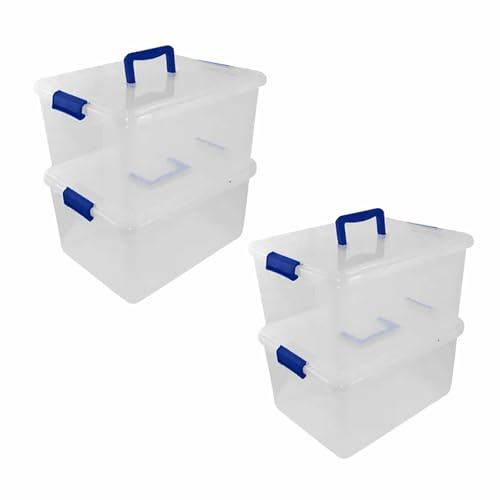 RelianceUK 4 X 3.5L Small Clear Plastic Storage Box with Clip Lock Lid and Handle | Durable Stackable Containers | Space Saving Organiser for Home, Office, Kitchen & Bedroom (3.5 Litre / 4 Pack)