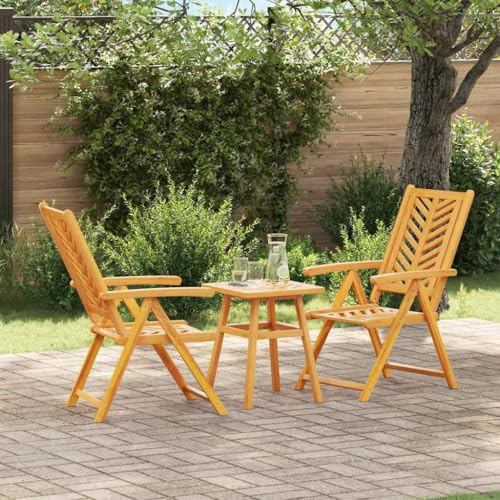 QUAHEAS Garten Bistro Set 3-teilig, Braun Akazie Massivholz, Klappbare Stühle, Verstellbare Rückenlehne, für Balkon, Terrasse, Outdoor & Indoor