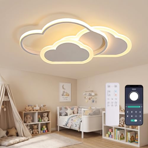 BLMYL LED Deckenleuchte Kinderzimmer, 62CM 48W Lampe kinderzimmer, Deckenlampe Kinderzimmer Dimmbar Wolkenlampe mit Fernbedienung 3000K-6000K, Deckenlampe für Wohnzimmer, Schlafzimmer