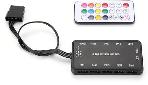 Zunate RGB-Gehäuselüfter-Controller, 5 V 6PIN RF-Funkfernbedienung mit 15 M Reichweite, Computer-Lüfter-Controller, Anti-Reverse-Stromversorgung für RGB-Licht