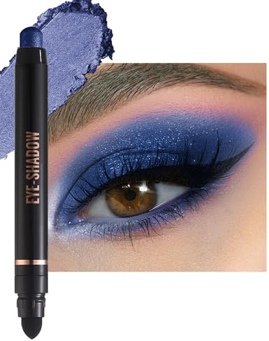Blau Glitzer Lidschatten Stick, Drehbar Cremig Seidige Eyeshadow Wasserfest | Langanhaltend Diamond Schimmer Lidschattenstift, Hochpigmentiert Crayon Eyeshadow Stick mit Smudger, Augen Make-up für Frauen
