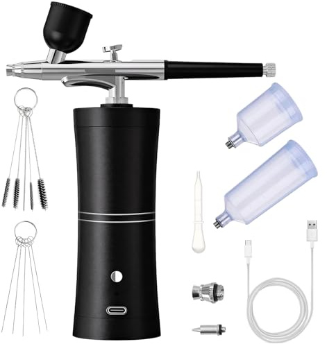 Icetop Airbrush Set with Compressor,Rechargeable High-Pressure Airbrush Set | Portable Equipped with 0.3mm Nozzle and Cleaning Brush Set for Model Painting Nail Art Makeup Cake Decoration