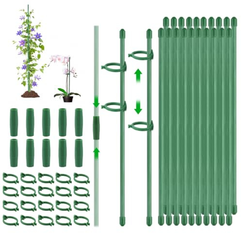 Pflanzenstütze Monstera Rankhilfe, 30cm Einstellbar Pflanzenhalter | enthalten 20 Pflanzenstab Pflanzstäbe Pflanzenclips für Kletterpflanzen, 20 Clips, 10 Verbindungs, 40 Kappen(90 Teile)