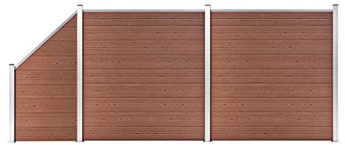 Xhnifbn Clôture brise-vue WPC - 446 x 186 cm - Marron - Avec 27 panneaux - Composé de bois et de plastique - Clôture de jardin robuste pour cour et balcon - Facile à monter pour plus d'intimité