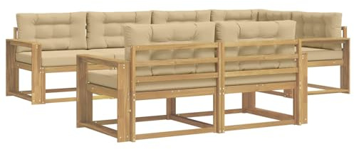 vidaXL Outdoor-Sofagarnitur mit Kissen 6 pcs Weiß und Beige Polyester, Terrasse, modernes Outdoor-Möbelset, wetterfeste Garten-Sofa-Garnitur, Flexible Design-Sitzgelegenheiten aus Akazienholz