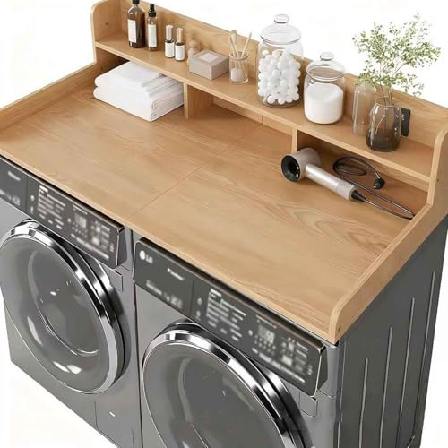 MTHGH Encimera Lavadora Y Secadora Madera,Protector Superior Fundas para Lavadora/Secadora, Cubierta Superior De Madera para Organización Almacenamiento De Lavandería(Wood Color)