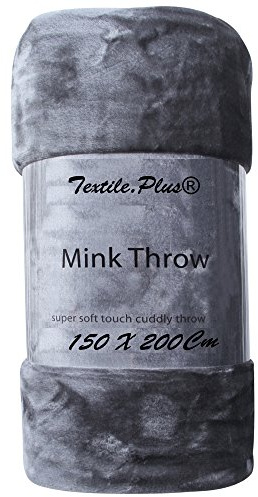 *Textile.Plus* Charcoal Dark Grey Double Blanket Mink Sofa Bed/Faux Fur Throws Warm and Cosy Blanket 150 x 200