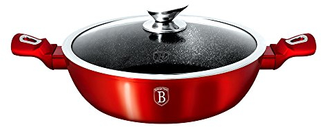 Berlinger Haus, Cocotte avec couvercle, 32 cm, Collection Burgundy, revêtement en marbre antiadhésif à 3 couches, Convient à tous les types de cuisson, y compris les plaques de cuisson à induction