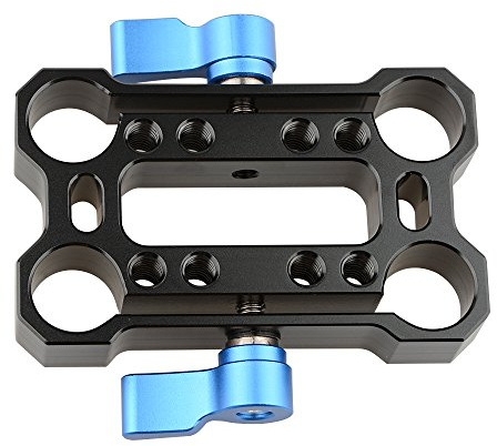 CAMVATE 15 mm Rod Clamp mit Höhe Riser versetzt Schienenblock für Kamera DSLR-Monitor (blau Daumenschraube)