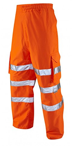 Leo Workwear Instow L02-O Hi Vis ISO 20471 Class 1 Breathable Orange Executive Cargo Overtrouser, M, Orange
