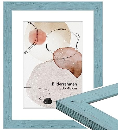 WANDStyle Bilderrahmen Blau 24x30 cm aus Holz im Landhaus-Stil zum Aufhängen, Fotorahmen Made in Germany - H750