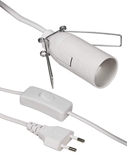 MC POWER - Euro Netzkabel Anschlusskabel | Renovierfassung Schnurschalter E14 Fassung, 3,5m | ideal für Lampen und Leuchten bis 100W | 2x 0,75 mm² Anschlussleitung H03VVH2-F weiß