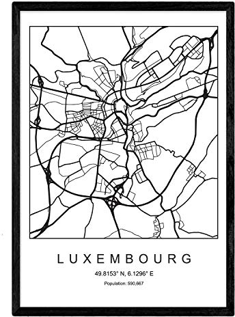 Drucken Stadtplan Luxemburg skandinavischen Stil in Schwarz und Weiß. A3 Größe Plakat Das bedruckte Papier Keine 250 gr. Gemälde, Drucke und Poster für Wohnzimmer und Schlafzimmer