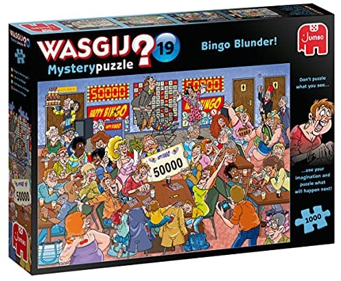 Wasgij Mystery 19, Bingo Blunder - 1000 Piece Jigsaw Puzzles for Adults - Fun Challenging & Brainteasing Adults Jigsaw Puzzle - Puzzle What Happens Next - 100% Recycled Cardboard - 1000pcs - Jumbo