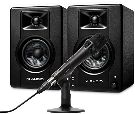 M-Audio Studiomonitore + Mikrofon Paket BX3 Aktive 120-Watt Desktop-Computerlautsprecher + Marantz Professional M4U USB-Kondensatormikrofon mit Audio-Interface, Mikrofonkabel und Tischständer