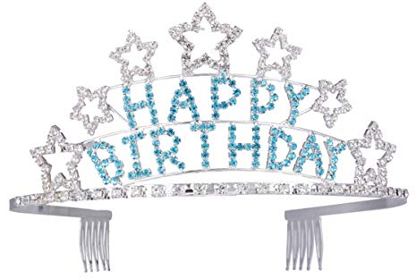 MILISTEN Kinder-Diadem mit Kristall-Stern, Krone, Hochzeit, Haarkamm, Brautschmuck, Tiara, Glitzerkrone, Kamm, Strass, Geburtstagskuchenaufsatz, Dekor, Blau