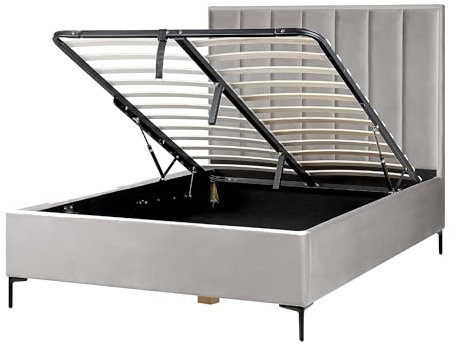 Beliani Polsterbett Samtstoff Grau 140x200 cm mit Bettkasten hochklappbar Sezanne