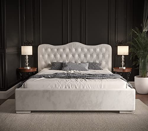KM Möbel | Polsterbett | Rückenlehne aus Polsterplatten | Bett mit Lattenrost und Stauraum | Royal 140x200 (Bett mit Lattenrost Holzrahmen), RCGP02