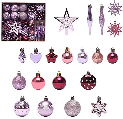 EXQULEG 58-teiliges Set Weihnachtskugeln, Plastik Christbaumkugeln Set, Bemalte Weihnachtsbaumkugeln Weihnachtsbaum Anhänger für Christbaumschmuck Weihnachtsdekoration (Lila)