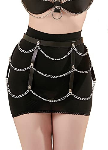 TOPACC Punk Taillenkettengürtel Gothic Body Harness für Frauen Leder Strumpfband Gothic Gürtel Emo Rave Outfit Cosplay, Schwarz-16, One size fits most