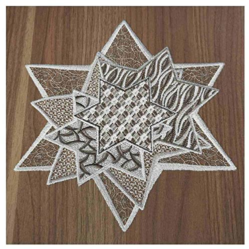 DSD Design-Studio Drechsler Winter-Tischdecke Sternenzauber Plauener Spitze modernes Deckchen Stern mit Mustern Tischdeko Weihnachten grau-Silber