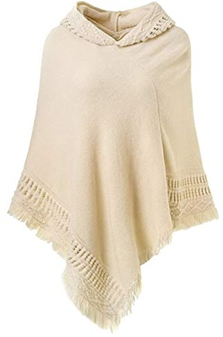 SUZALA Winter Warme Poncho Schal Wrap, Damen Elegant Strickschal Poncho mit Fransen