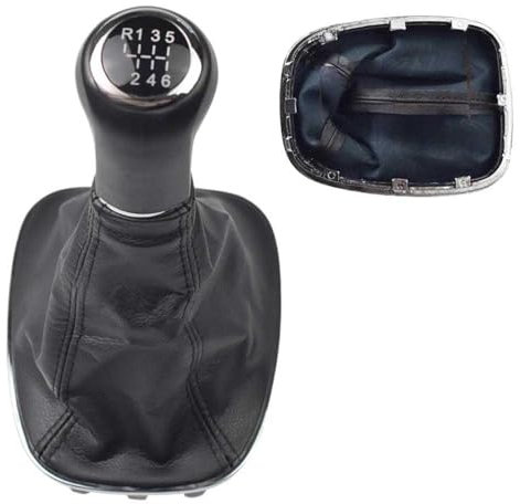 AYNEFY Corsa D Gear Knob Cap and Lever Stick Gaiter Boot Cover Gear Shift Knob Kit - Black Leather Speed Replacement for Opel Corsa D