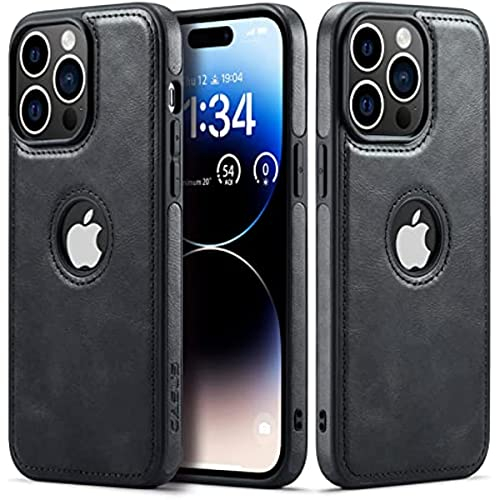 Sibada iPhone 14 Pro Max Case Leather Unique Logo Visible Design Leather Classic Luxury Business Screen Protection Lens Protection Slim Thin Design For iphone14promax Case 6.7 - Black